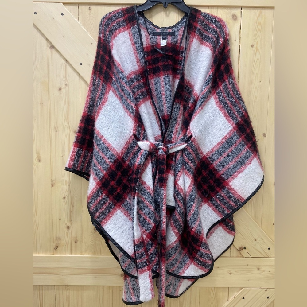 🔥🔥Marc New York Red White & Black Plaid Butterfly Arms Tied Long Robed Poncho